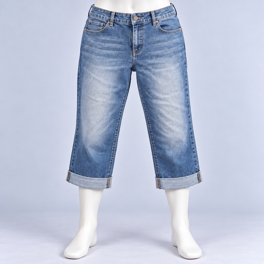 Daisy Fuentes Capri Jeans Womens 14P Blue Cuffed Denim Cropped Pants